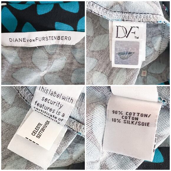 DVF | Celeste Floral Wrap Blue Black Cotton Silk Designer Romper No Size Tag EUC - Picture 10 of 10